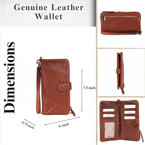 Genuine Leather Wallets for Women, Small Wallet for Ladies Zipper Coin Purse Credit Card Holder with detachable wristlet (Tan)4