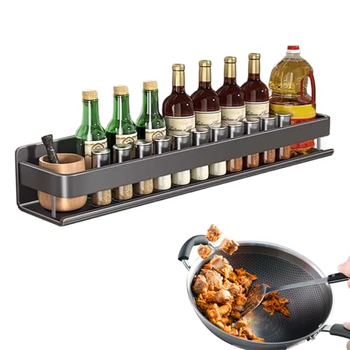 Planto de especias montado en la pared - Estante organizador de cocina de metal, portavasos de pared despensa para botellas, condimentos, tarros | Estante multiusos de instalación sin taladro p