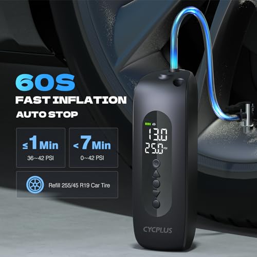Image of CYCPLUS Tire Inflator Portable Air Compressor, Cordless 150PSI Portable Air Pump with Accurate Pressure Dual LED Display, 2X Fast Inflation for Cars, Bikes,Motorcycle Tires, Balls, Dual-Use Type AL2