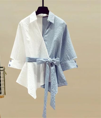 Women's Summer Chiffon Shirt Set Elegant Casual Blouse Elastic Waist Jeans Pant Two Piece Set3