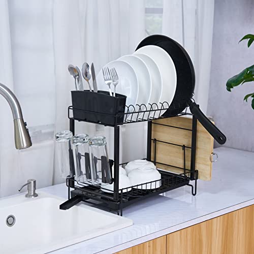 Yp Dish Drying Rack With Drainboard, 2 Tier Dish Drainers For Kitchen Counter, Kitchen Dish Rack Organizer With Removable Utensil Holder, Black #TOP2