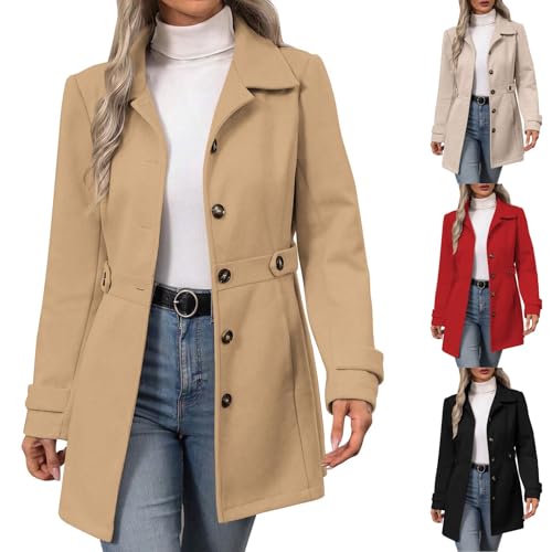 Générique Manteau Femme Hiver Élégant Ajusté Épais Sans Capuche Veste Décontractée Chic à Manches Longues Style Classique Moderne Mode Tendance Coupe...
