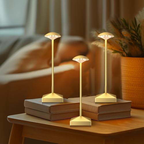 FUNTAPHANTA 3 Pack 8.26in Gold Small Cordless Table Lamps Rechargeable, Battery Operated Mini Lamp, Small Lamp Touch Portable Table Lights, LED Night Light for Bedside/Dining/Bar/Outdoor (Gold-B) by FUNTAPHANTA - Used condition - US$37.99