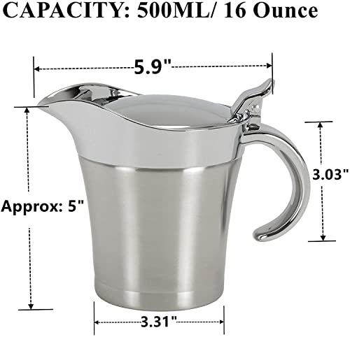 Yopay Stainless Steel Gravy Boat, 500ml Gravy Sauce Double Insulated Insulated Jug Sauce Jug for Serving Gravy, Custard, Cream, Sauce - Image 2