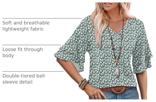 Image of OFEEFAN Spring Tops for Women Boho Shirts Fashion Clothing Cute 3 /4 Length Sleeve Blouses Dressy Casual Summer Outfits