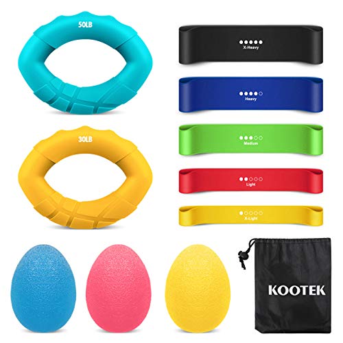 Kootek HS010 Hand Grip Strength Trainer - 5 Finger Loop Resistance Bands 3 Stress Relief Therapy Balls 2 Hand Squeeze Rings