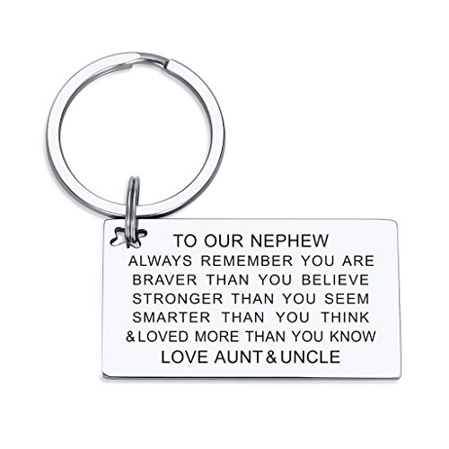 Nephew Keychain Birthday Gifts from Aunt Uncle Inspirational Key Ring Always Remember You are Braver than You Believe