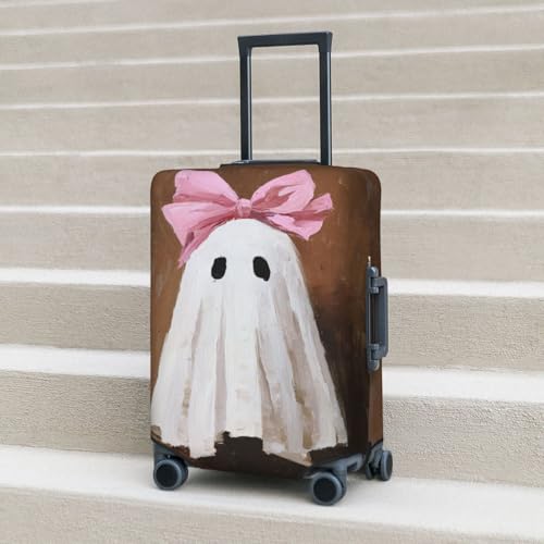 Cute Ghost With A Pink Bow Elastic Travel Luggage Covers Dustproof Scratch-Resistant Suitcase Protector Fit 22-24 Inch 6