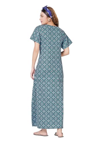 Image of PNAEONG Women's Printed Cotton Nighty, Gown Maxi - Free Size Blue