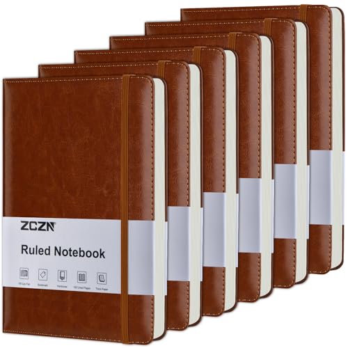 ZCZN Lined Journal Notebooks for Work, 5.5x8.3 in, 192 Pages, Hardcover Leather A5 Journals for Writing, Diary & Travel, College Ruled Journaling Notebooks for School, Office, Home (Brown*6)