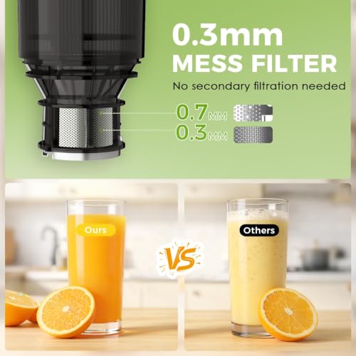 Cold Press Juicer with 5.3" Extra Wide Feed Chute, Slow Masticating Juicer Machine for Pre-Cut Fruits and Vegetables, High Yield Fruit Juicer, Easy Clean Design, BPA-Free - Image 4
