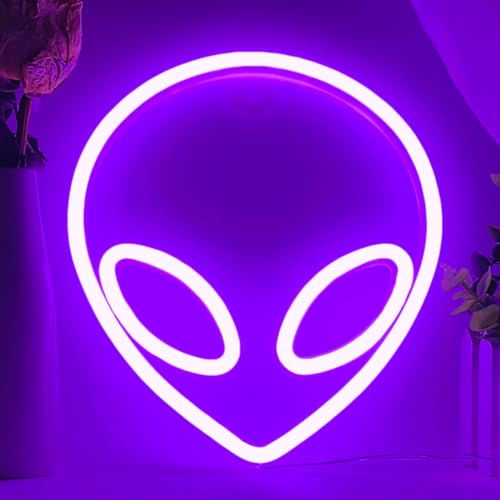 Image of Alien Neon Sign - Purple Alien LED Light, USB /Battery Powered for Wall Decor, Party Decorations