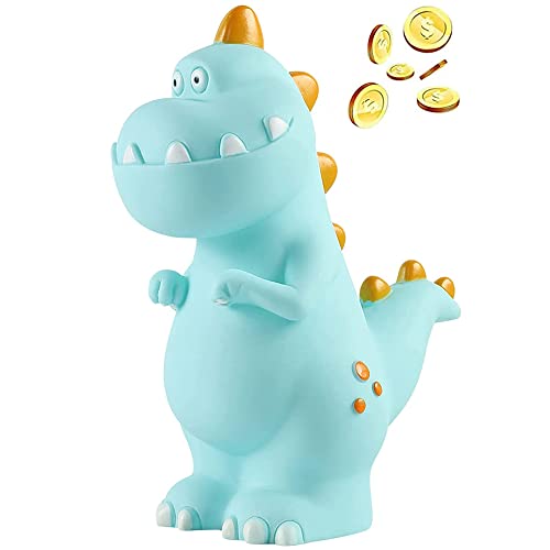 Tanque Almacenamiento de Monedas, Niños Hucha de Juguete, Hucha Caja Fuerte, Hucha Dinosaurio para Niños, para Regalo de cumpleaños, Bautizo, Nacimiento (Azul, Stand) Cover