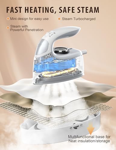 Image of 1000W Mini Travel Steam Iron, Portable Small Iron for Quilting & Sewing, Non-Stick Soleplate, 300 Steam Holes, 90ml Tank