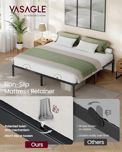 Image of VASAGLE King Metal Bed Frame 14 Inches Tall, 1100 lb Weight Capacity, No Box Spring Needed, with Under-Bed Storage, Easy Setup, Heavy-Duty Platform Bed, Mattress Retainers, Matte Black URMB654BD02S