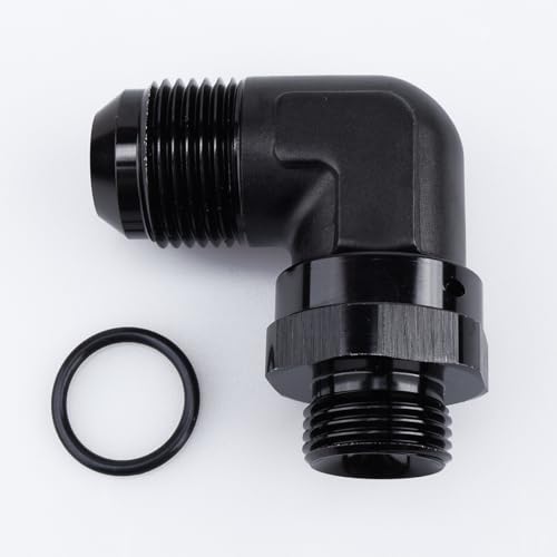 Image of AC PERFORMANCE Black Aluminum 90 Degree -12 AN AN12 Male Flare to -10 AN Male Swivel Fitting Adapter With AN10 O-ring ORB Port