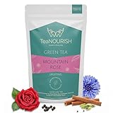 teanourish tè verde darjeeling di rose di montagna | tè verde con foglie sciolte | miscelato con petali di rosa, fiordaliso blu e cannella, ingredienti naturali al 100% - 50 g