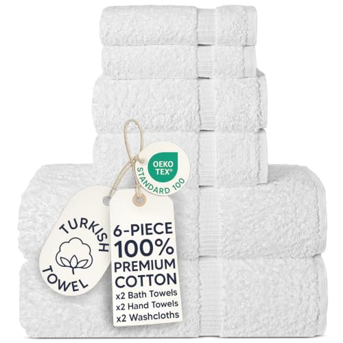 Chakir Turkish Linens Luxury Spa and Hotel Quality Premium Turkish Cotton 6-Piece Towel Set (2 x Bath Towels, 2 x Hand Towels, 2 x Washcloths)