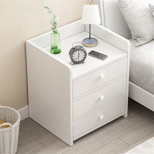 Mesilla de noche , Mesita de noche con 3 cajones Mesitas de noche de madera maciza con almacenamiento,Mesa de noche grande for dormitorio,Mesas auxiliares modernas for sala de estar y dormitorio(Blanc