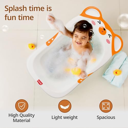Image of LuvLap Bubble Baby Bath tub with Soft Curved Edges, 6 Months to 3 Years, Ergonomic &Spacious Baby Bathing tub, Bathing Essential, BPA Free Durable Material with Non-Slip Base(White &Orange)