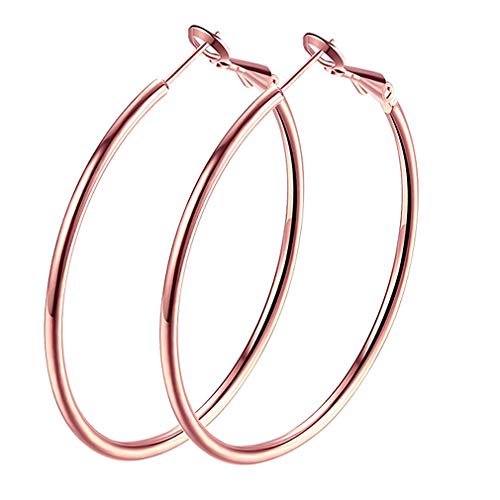 Preisvergleich Produktbild Jixing Damen Unisex schlicht poliert groß rund Kreolen - rose gold