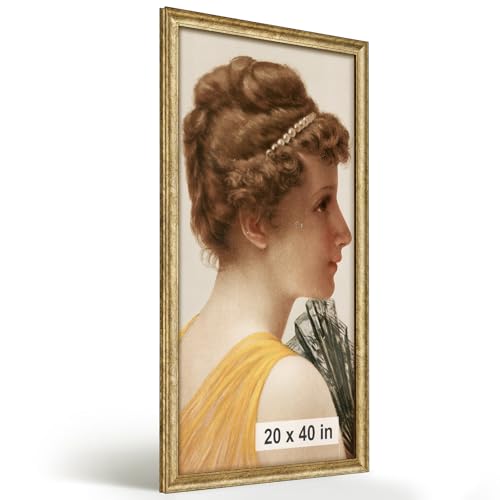 HLiWEGNS Antique Gold 20x40 Frame Poster Frame with Aged Gold Finish Picture Frame for 20 x 40 Artwork Canvas Prints Puzzles and Wall Decor