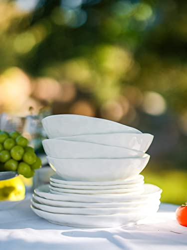 Hombene White Dinnerware Set 16 Piece Service For 4, Porcelain Dinnerware Sets, Over Size Bowls And Plates Sets For Dessert Salad And Pasta, Dishes Set W/Mugs #TOP7