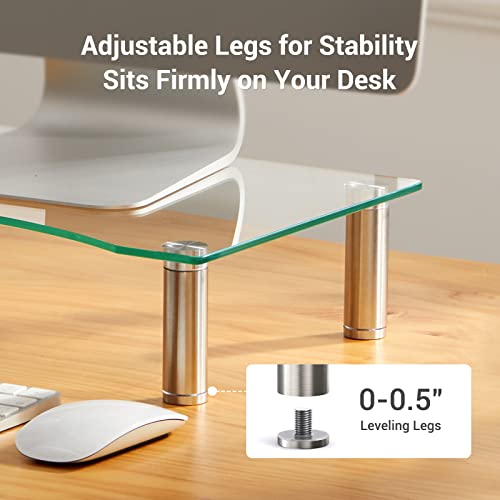 Clear Monitor Stand, Clear Laptop Stand Height Adjustable, Glass Monitor Stand Riser for Monitor/Laptop/Printer, Glass Monitor Stand, Computer Stand - for Home & Office, AMERIERGO - Thumbnail 4