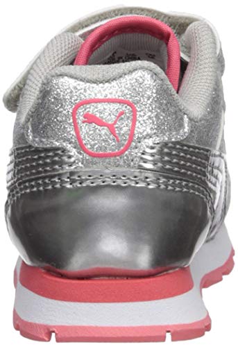 PUMA Girls' Vista Glitz Hook and Loop Sneaker, Silver-Calypso Coral White, 5 M US Toddler3