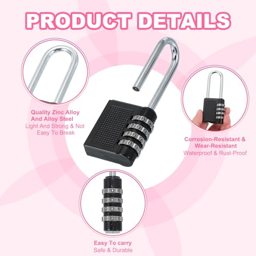 Image of MECCANIXITY 4 Inch Long Shackle Combination Locks, 4 Digit Combination Padlock for Gym Sports Locker Lock Outdoor Fence Case Gate Hasp Storage, Black