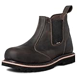 CVDSHU Chelsea Steel Toe Work Boots for Men Botas De Trabajo Para Hombre Leather Round Toe 6in Industrial Safety Boot Brown US 10