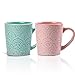 Tazas de Cafe Hannah’s Choice Fino Patrón y Textura de Porcelana, Juego de Tazas de Café Tazas Desayuno, Milipow Tazas de té, 2 Unidades, 320 ML, Color Verde y Rosa
