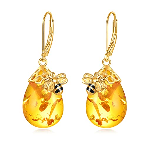 Amber Bee Leverback Earrings For Women 925 Sterling Silver Bee Jewelry Gifts #TOP29