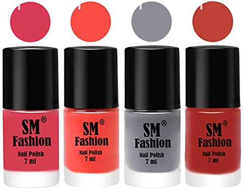 Image of Nail Polish Combo Set (Pack of 4) Quick Dry Gel Finish Nail Paint | Rose,Coral,Gray,Dark Nude | 7 ml Each