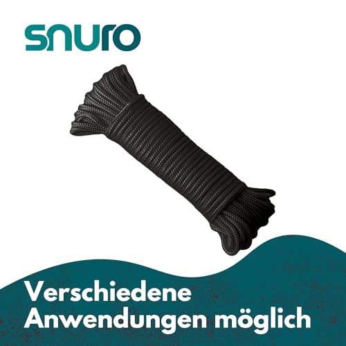 SNURO Nylon Seil (6mm, 20M, Schwarz) - Paracord Schnurr mit starkem Nylon Material - Reißfeste Paracord Schnur - reissfest & leicht - Bruchkraft 622 kg