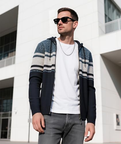 Image of LLdress Mens Knit Cardigan Sweaters Sherpa Lined Full Zip Hoodie With Pockets