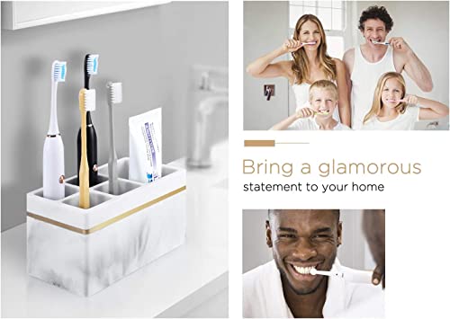 Luxspire Toothbrush Holders, Resin Electric Toothbrush Toothpaste Holder Stand Caddy, 5 Slots Bathroom Vanity Countertop Storage Organizer Accessories For Razor Comb Makeup Brush, Gravel White #TOP5
