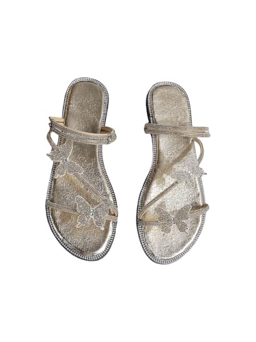 Image of OYOANGLE Women's Silver Rhinestone Sandals Sparkly Dressy Flat Sandals