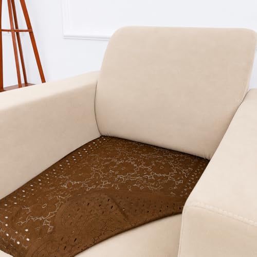 Image of Homerz Premium 'Surya Series' Sofa Cover | Stylish Sofa Protector | Net Fabric | Anti-Stain & Washable Slip Cover Exact Size Antislip (Flower Valley Brown, 1 Seater, Only Seat Cover)