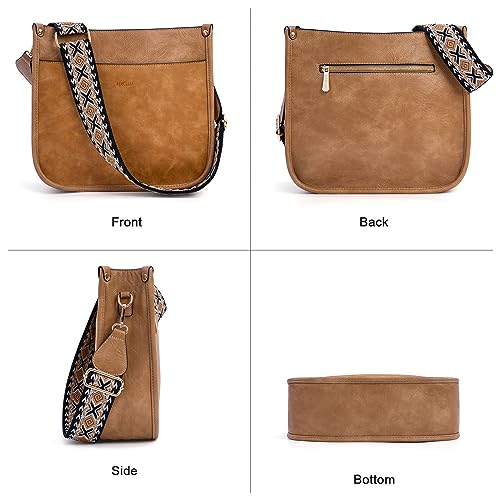 Image of HKCLUF Crossbody Bags for Women Trendy Vegan Leather Hobo Handbags With 2PCS Adjustable Guitar Strap Shoulder Bucket Bags