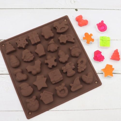 BQRKOTM 1 Packung Weihnachts-Schokoladenform, Mit 25 Mulden, Weihnachts-Silikonform, Backutensil für Kuchen, Mit weihnachtlichen Formen für Schokoladenkuchen, Basteln usw.