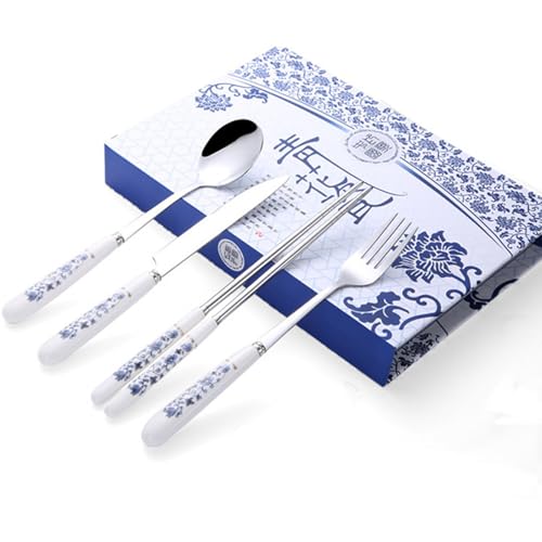 CTForest 4 Piezas Juego de vajilla de Cerámica, vajilla de Porcelana azul y blanca, juego de vajilla chino clásico