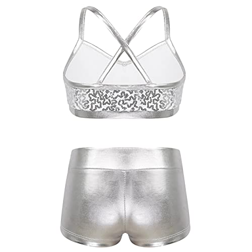 Kids Girls 2-Piece Sports Dance Outfits Crop Tops with Booty Shorts Gymnastics Workout Activewear Set2