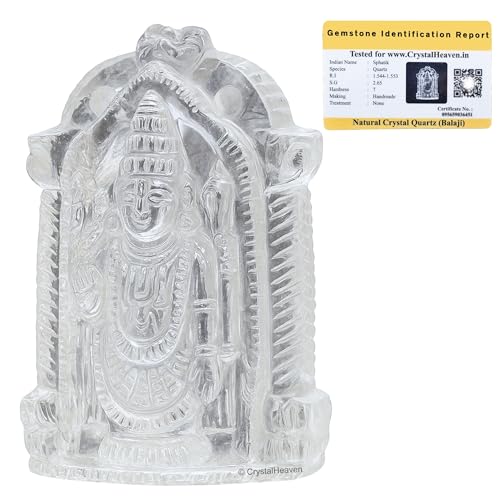 Crystal Heaven Sphatik Balaji Original Certified Idol - AAA Grade Sphatik Healing Clear Quartz Crystal for Mediation Pooja (30-50 Gram), Idol