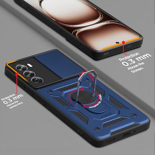 Image of Pikkme D10 Tough Armor Bumper Case | 360 Protection Case | Sliding Camera Shield Cover & Ring Holder Stand Back Cover for Oppo Reno 12 Pro 5G (Blue)