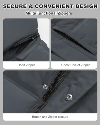 Image of Men's Puffer Jacket Winter Coat Puffy Parka with Fur Hood Waterproof & Windproof Shell Fleece lining 4 Pockets