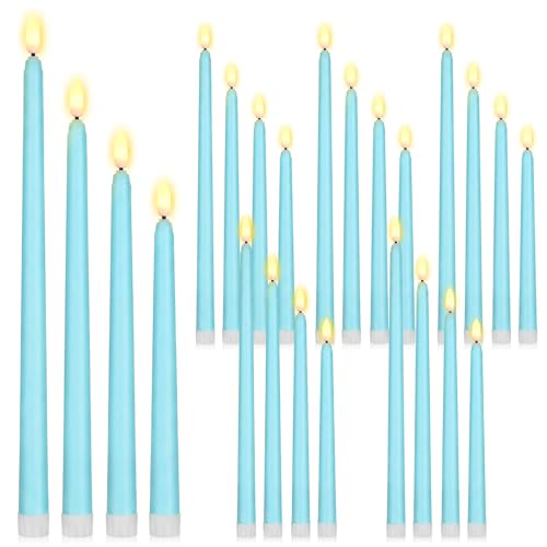 Image of Rossesay 24 Pcs Flameless LED Taper Candles Battery Operated Candle 8.5 inch, 9.65 inch, 10.8 inch, 12.8 inch Flameless Candlesticks Flickering for Christmas Church Wedding Indoor Decoration(Classic, Turquoise)