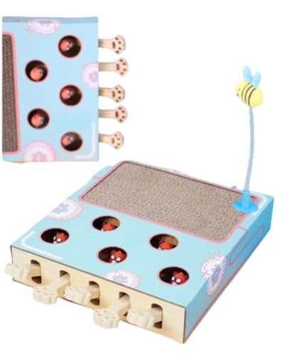 SIzlaho モグラ叩き、猫用おもちゃ、猫用爪とぎボード、爪とぎ器、段ボール、モグラ、猫じゃらし、木箱、おもちゃ、ペット用品 (ゲームキャットおもちゃ箱 + シェイク)