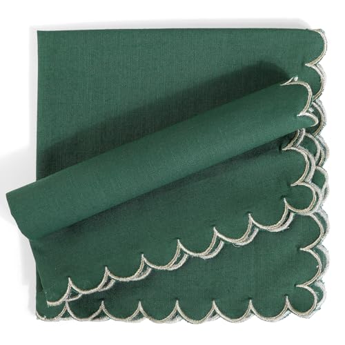 Image of FINGERCRAFT Scallop Edge Cloth Napkins | Set of 6 | 20x20 Inches | 100% Cotton | Table Napkins for Any Occasion | Washable, Perfect for Parties and Everyday Use (Eden Green Slub, Set of 6)