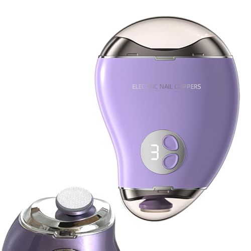 Type-C Rechargeable Electric Nail Clipper with LED Light, 3 Speeds - Safe, Automatic Trimming for Babies, Seniors, and Adults. Included Storage for Scraps (Purple)